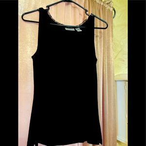 - CHICO’S TRAVELERS TANK TOP BLACK SIZE 1 SHEER RUFFLE TRIM